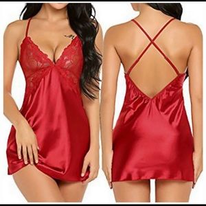 Contrast Lace Satin Slips With Thong